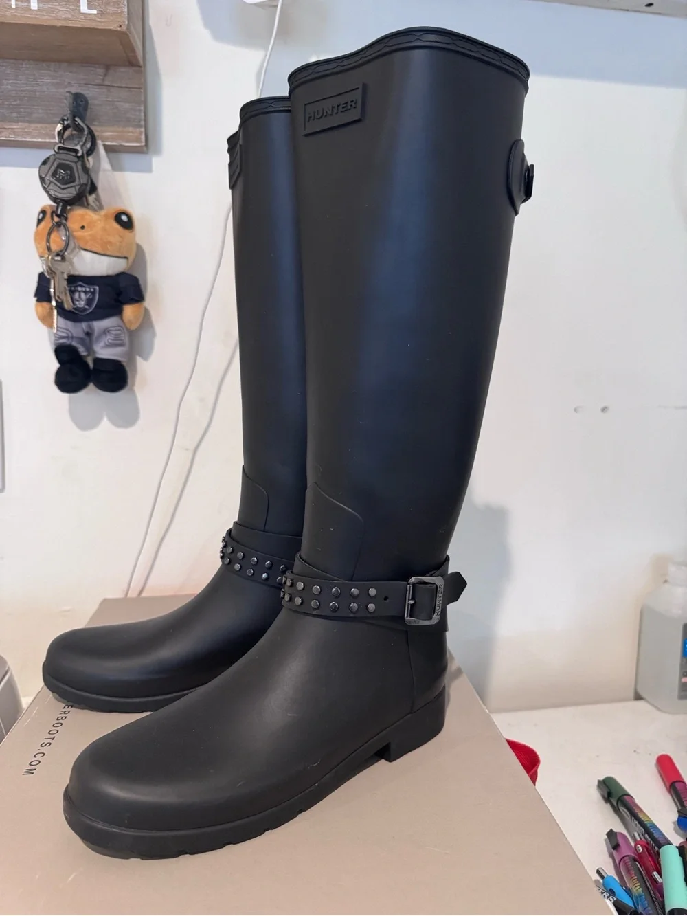 Hunter Matte Black Tall Studded Rain Boots